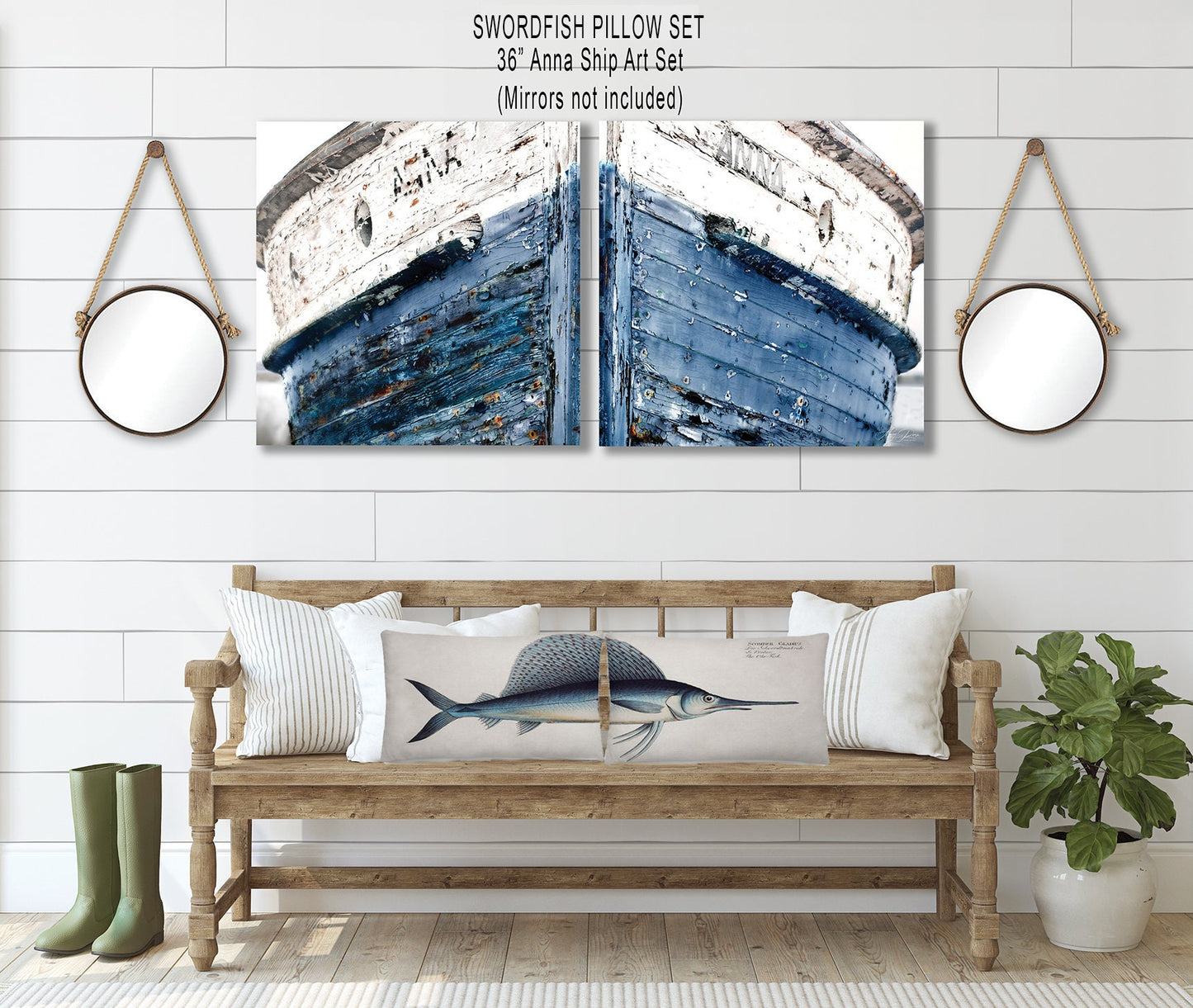 Set of 2 Sailfish Pillows Blue and White Pillow Fish Decor Nautical Pillow Nautical Decor Beach House Decor Coastal Living decor