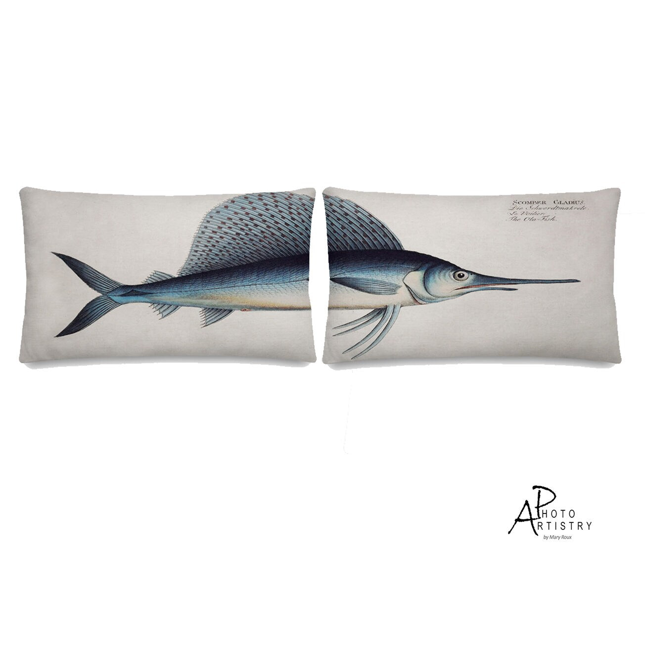 Set of 2 Sailfish Pillows Blue and White Pillow Fish Decor Nautical Pillow Nautical Decor Beach House Decor Coastal Living decor