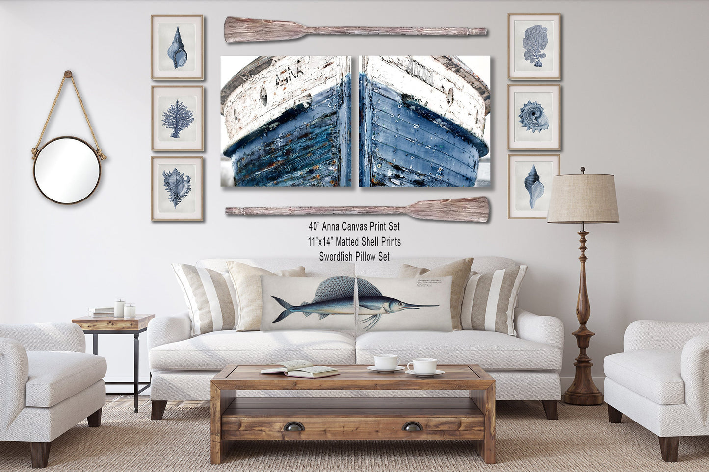 Set of 2 Sailfish Pillows Blue and White Pillow Fish Decor Nautical Pillow Nautical Decor Beach House Decor Coastal Living decor