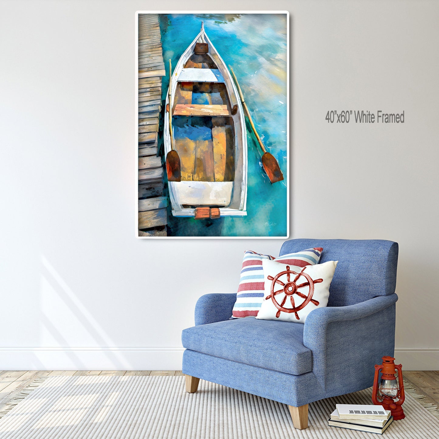 Rustic Wooden Boat Painting Canvas Print, Coastal Wall Art Lake House Wall Art, Canoe, Lakehouse Decor Beach House, Cottage Art,
