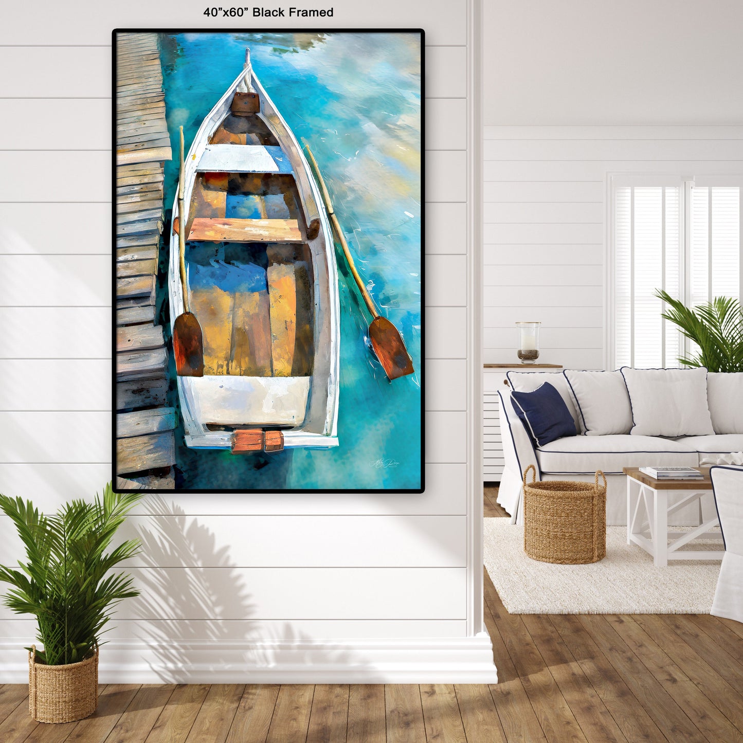 Rustic Wooden Boat Painting Canvas Print, Coastal Wall Art Lake House Wall Art, Canoe, Lakehouse Decor Beach House, Cottage Art,