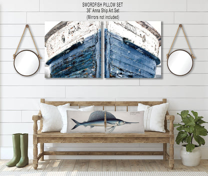 Set of 2 Sailfish Pillows  Blue and White Pillow Fish Decor Nautical Pillow Nautical Decor  Beach House Decor Coastal Living decor