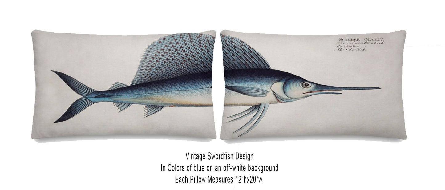 Set of 2 Sailfish Pillows  Blue and White Pillow Fish Decor Nautical Pillow Nautical Decor  Beach House Decor Coastal Living decor